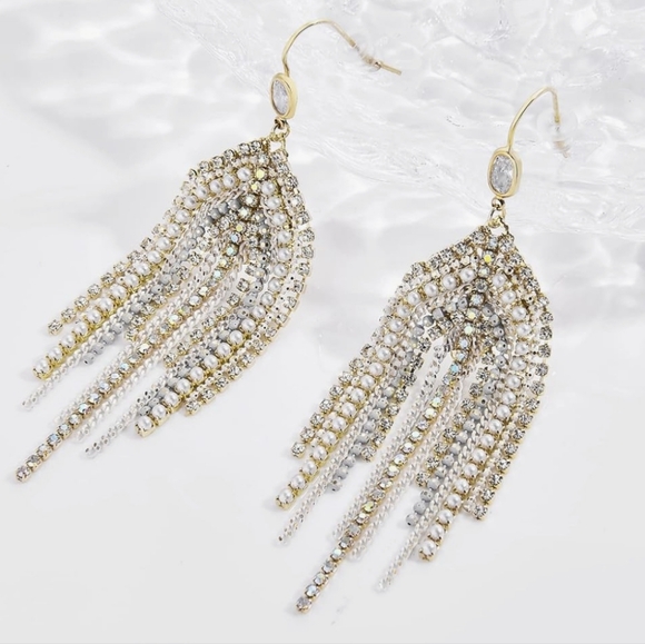 Dangle Beaded Cubic Zirconia Crystal Boho Chain Tassel Country Western E… - Picture 4 of 4